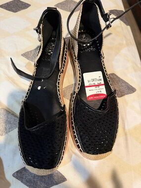 Vince Camuto Black Espadrille Ankle-Strap Flats